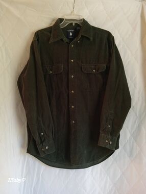 Roundtree & Yorke Dark Green Corduroy Button-Down Shirt